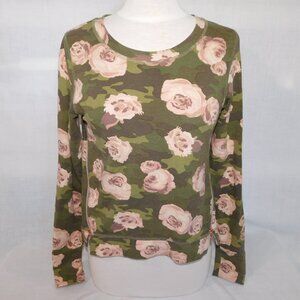 Stella & Dot Womens S Green Camo Pink Roses Rose gold Zipper pullover Sweatshirt